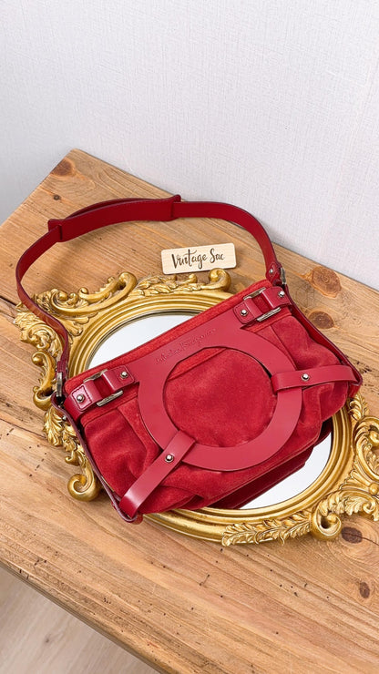 Salvatore Ferragamo Red Suede & Leather Shoulder Bag