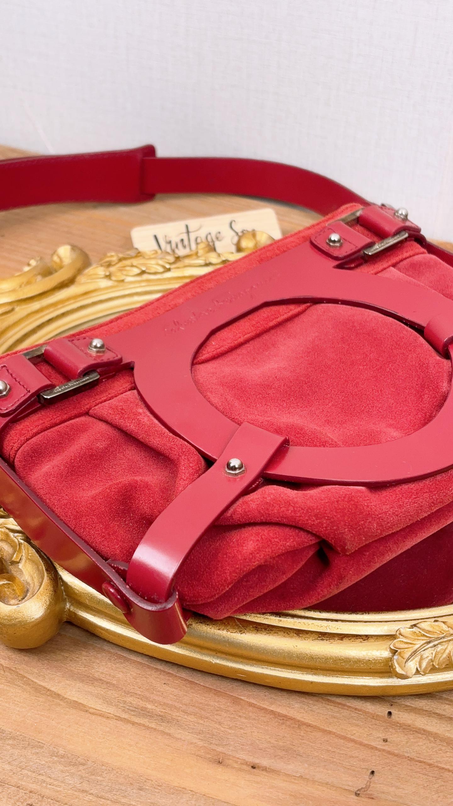 Salvatore Ferragamo Red Suede & Leather Shoulder Bag