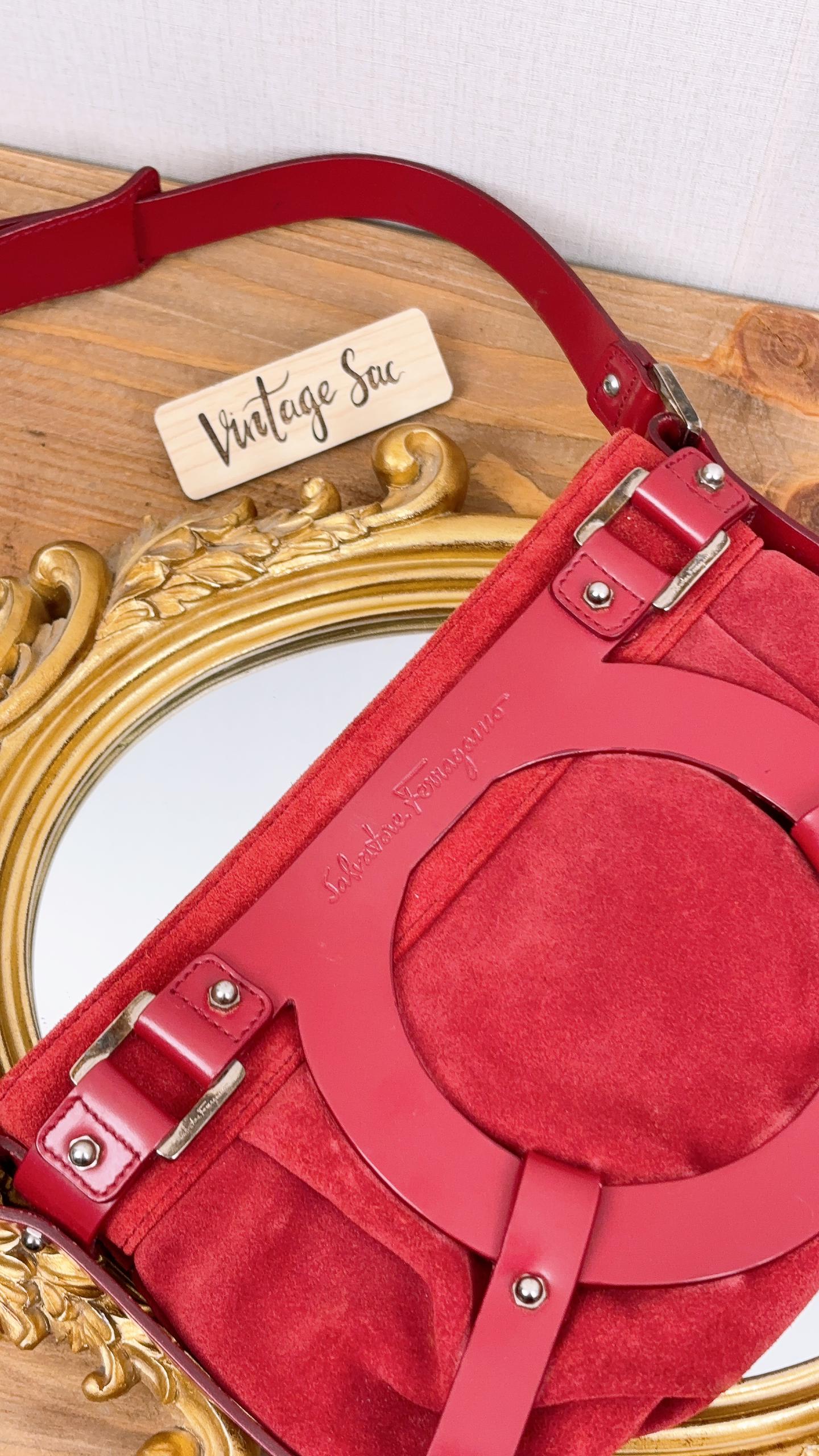 Salvatore Ferragamo Red Suede & Leather Shoulder Bag