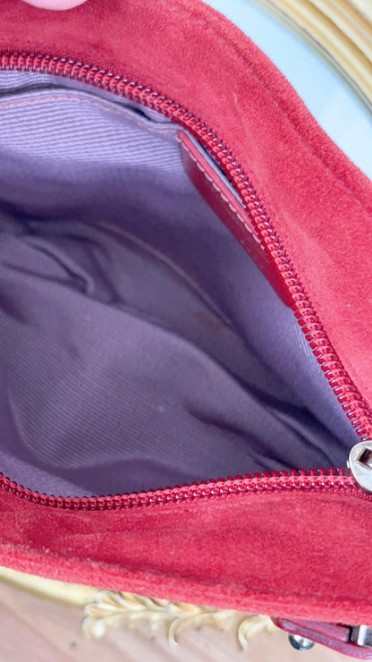 Salvatore Ferragamo Red Suede & Leather Shoulder Bag