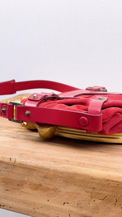 Salvatore Ferragamo Red Suede & Leather Shoulder Bag