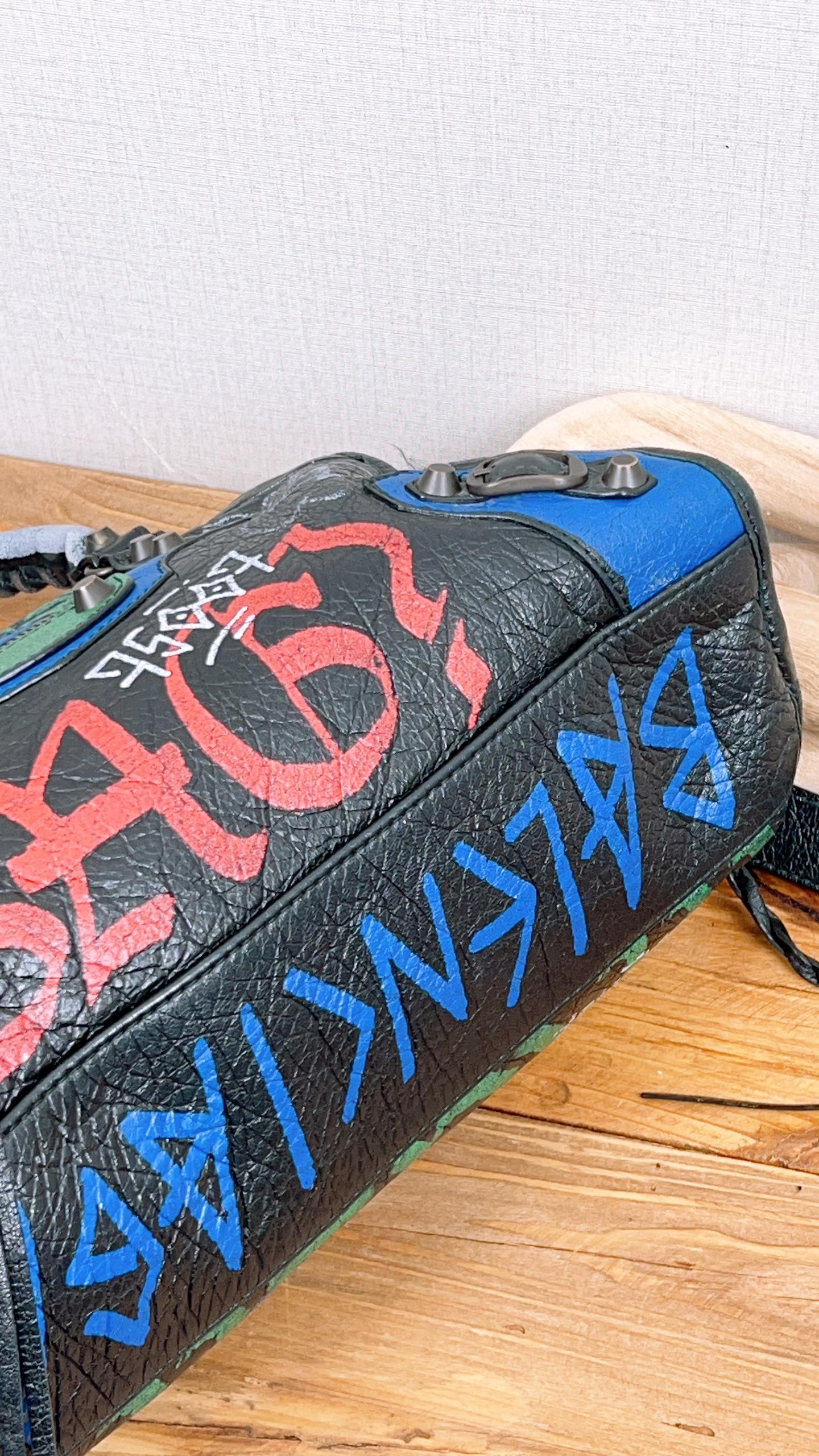 Balenciaga Black Graffiti Small City Bag