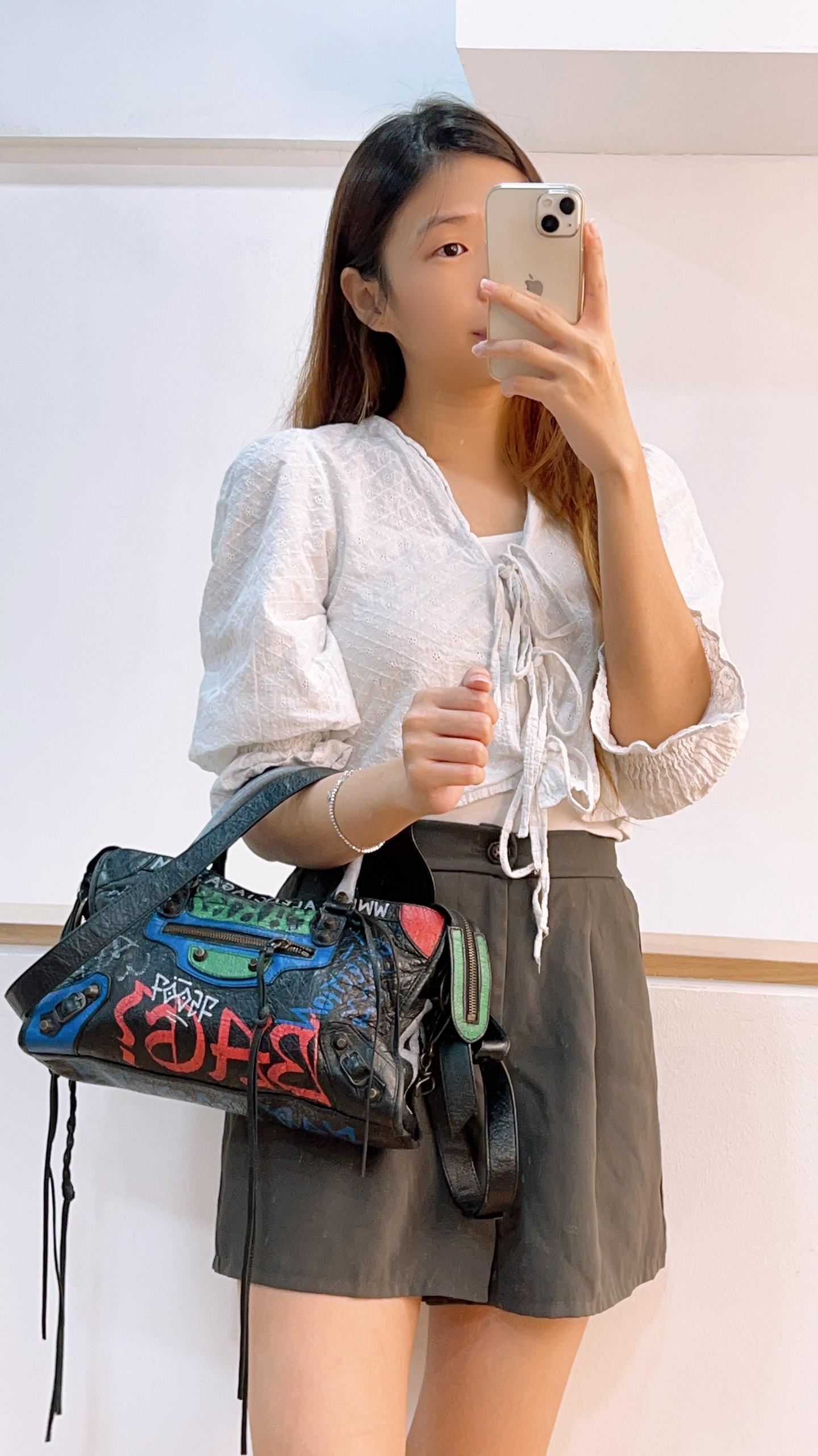 Balenciaga Black Graffiti Small City Bag