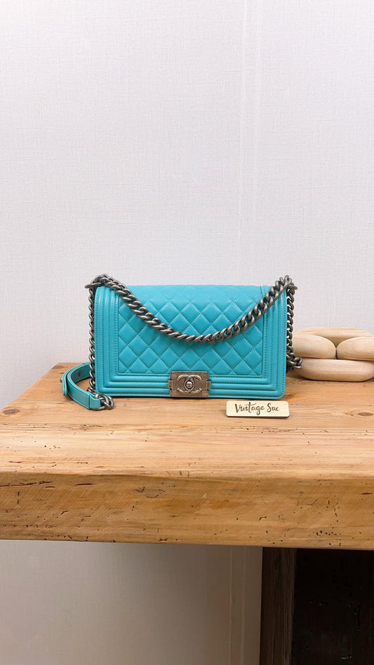 Chanel Lake Blue Calfskin Medium Boy (RHW)