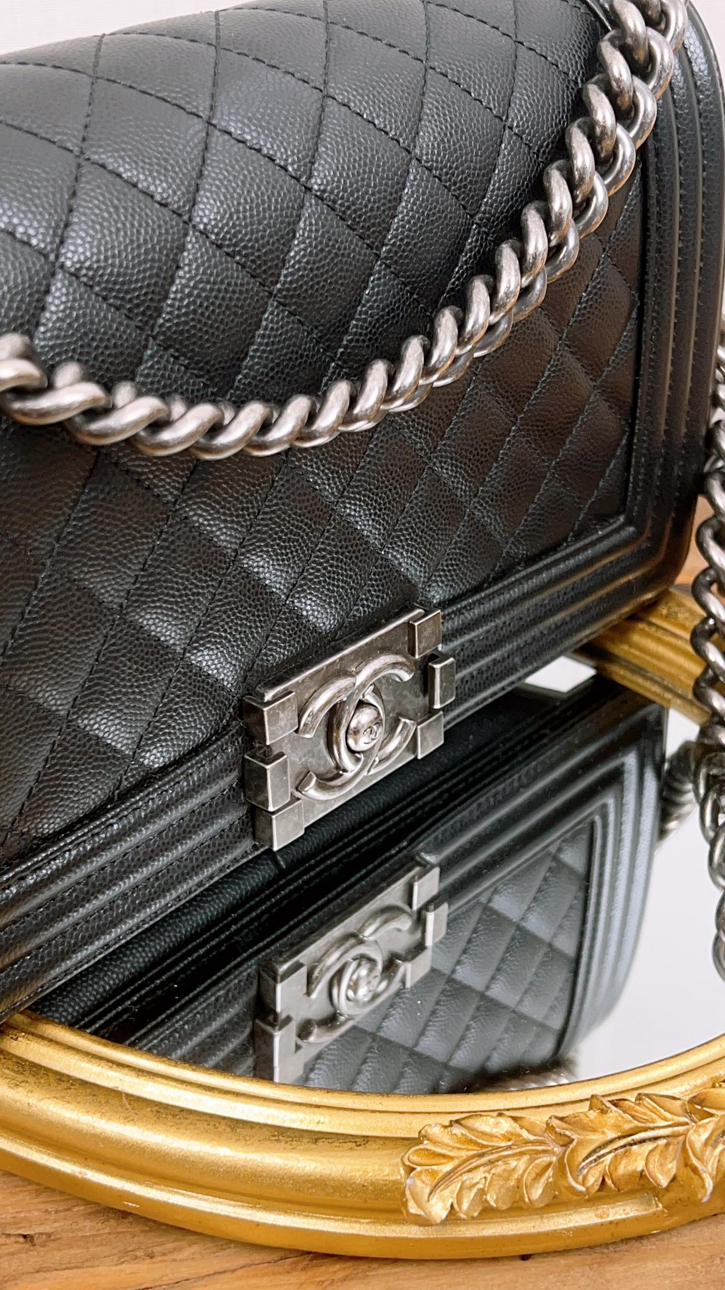 Chanel Black Caviar Old Medium Boy (RHW)
