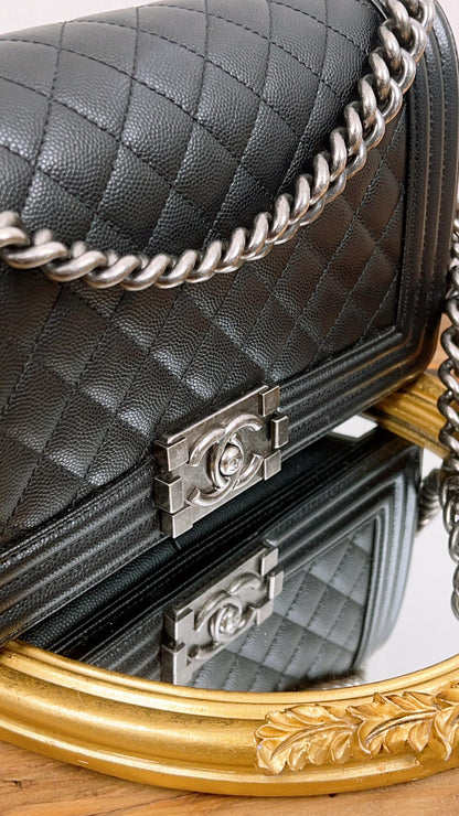 Chanel Black Caviar Old Medium Boy (RHW)