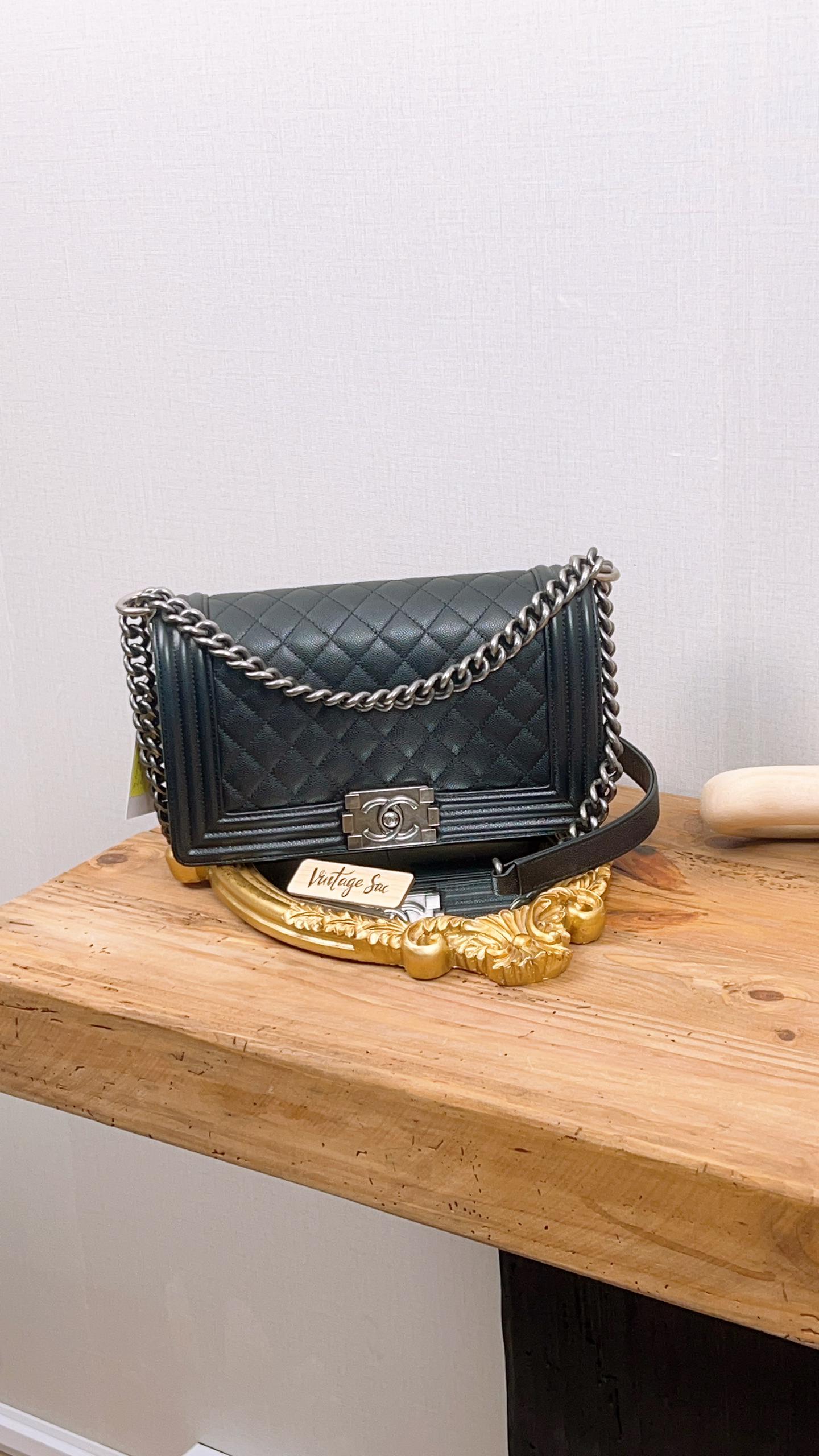 Chanel Black Caviar Old Medium Boy (RHW)