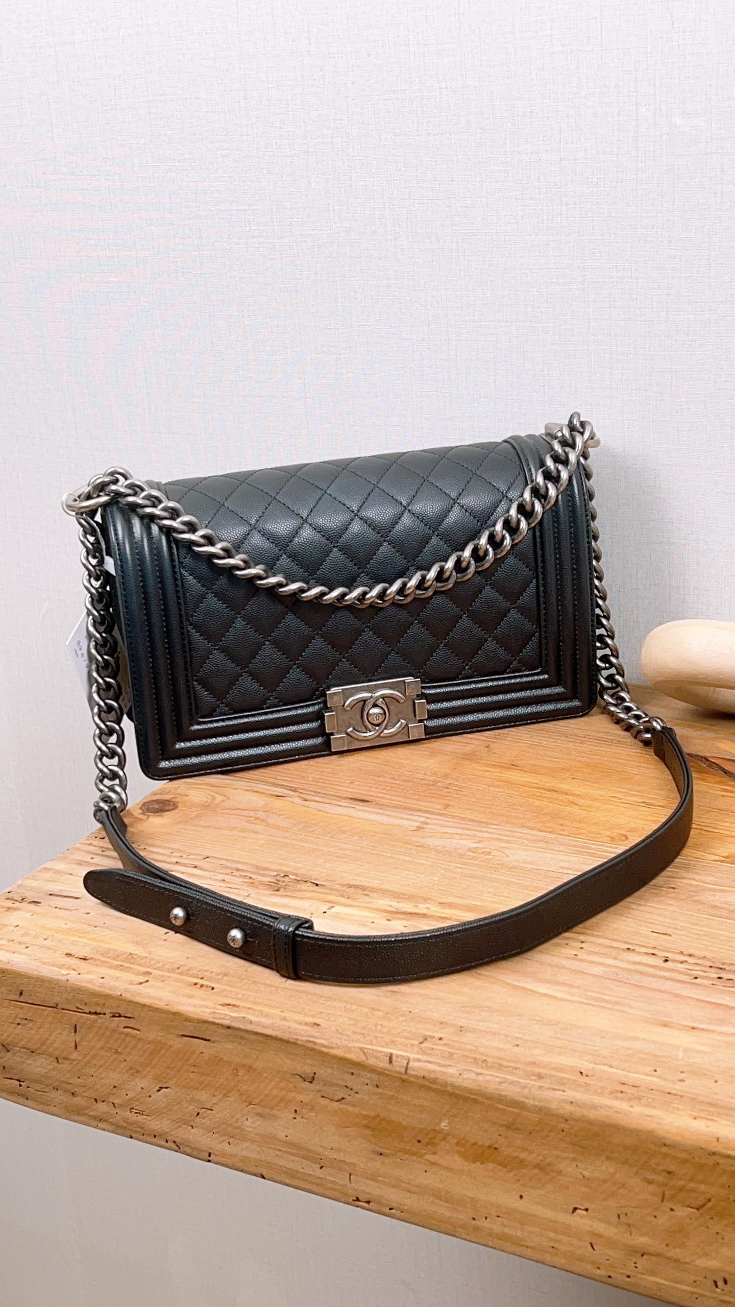 Chanel Black Caviar Old Medium Boy (RHW)