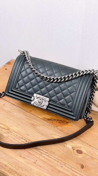 Chanel Black Caviar Old Medium Boy (RHW)