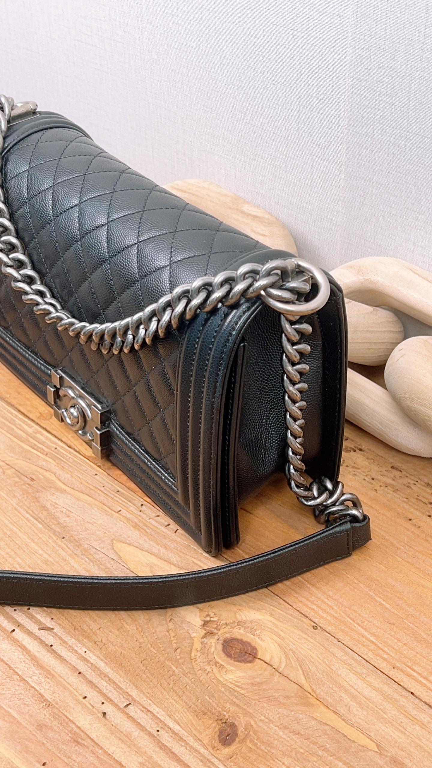Chanel Black Caviar Old Medium Boy (RHW)