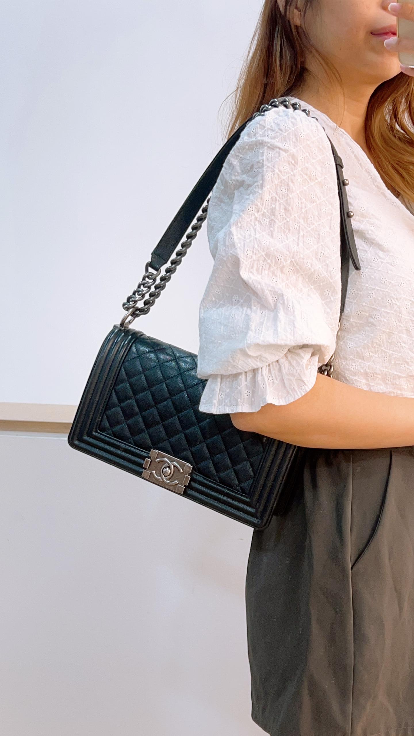 Chanel Black Caviar Old Medium Boy (RHW)