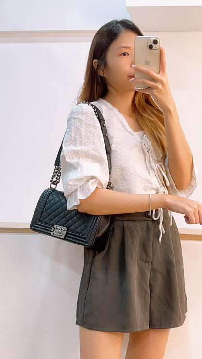 Chanel Black Caviar Old Medium Boy (RHW)