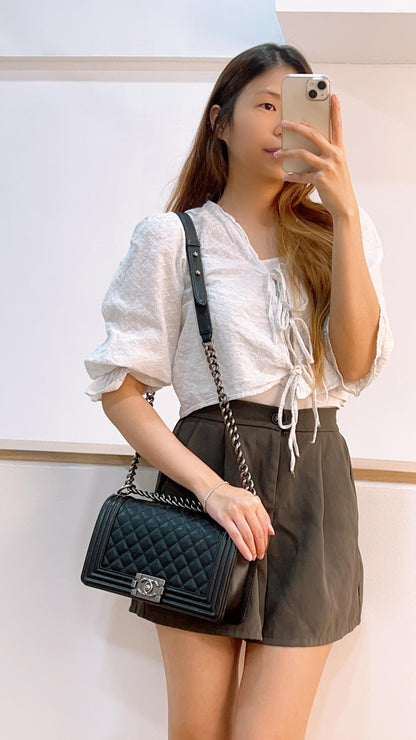 Chanel Black Caviar Old Medium Boy (RHW)