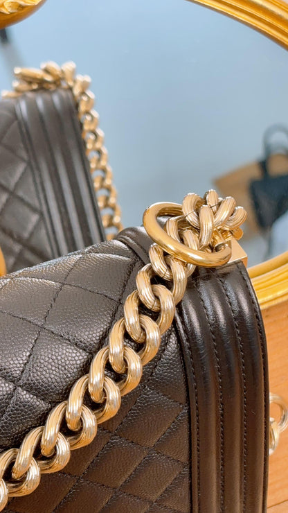 Chanel Black Caviar Old Medium Boy Flap (LGHW)