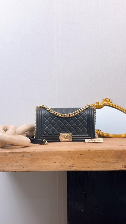 Chanel Black Caviar Old Medium Boy Flap (LGHW)