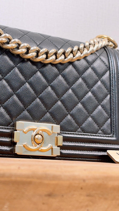Chanel Black Caviar Old Medium Boy Flap (LGHW)