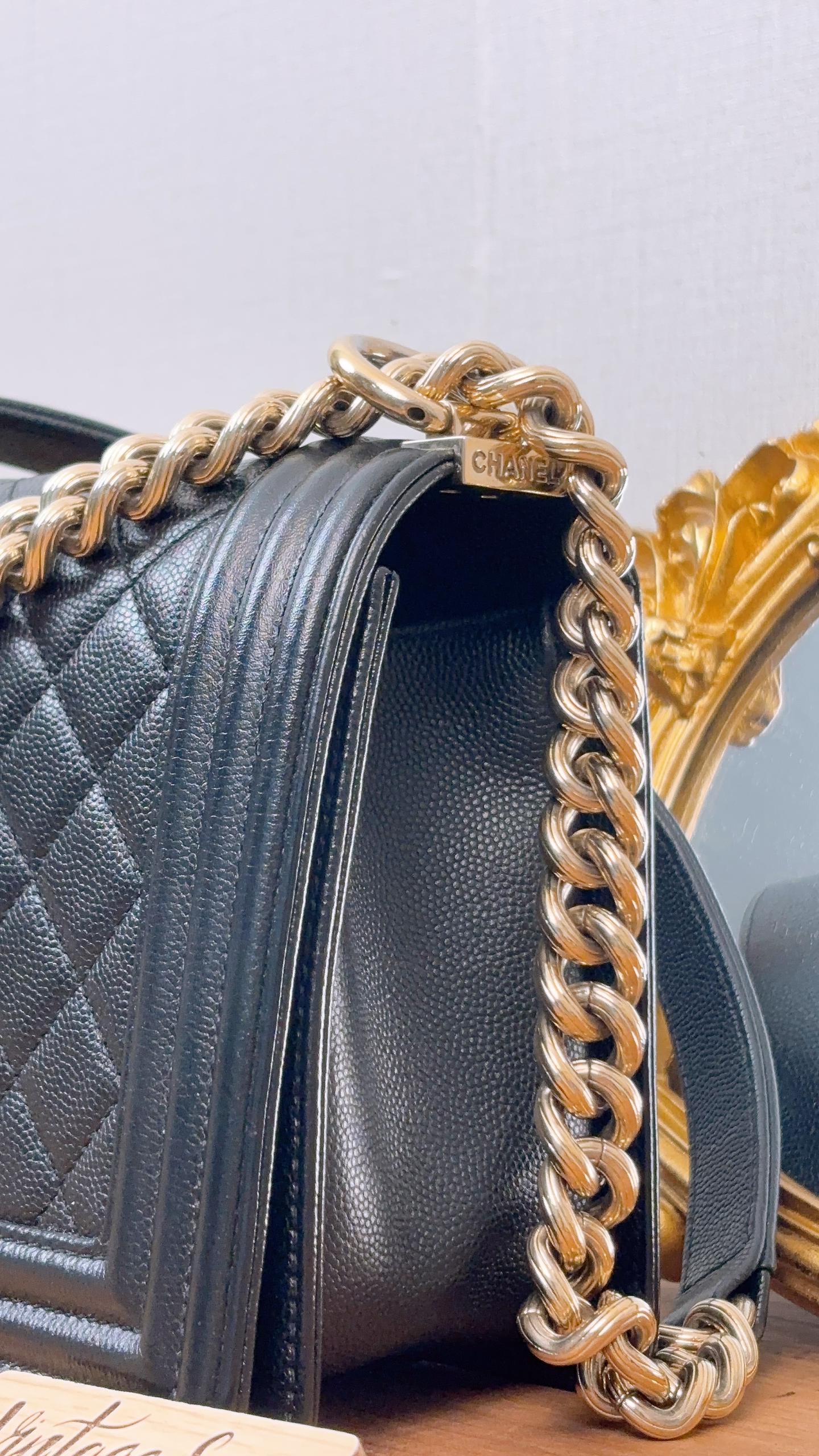 Chanel Black Caviar Old Medium Boy Flap (LGHW)