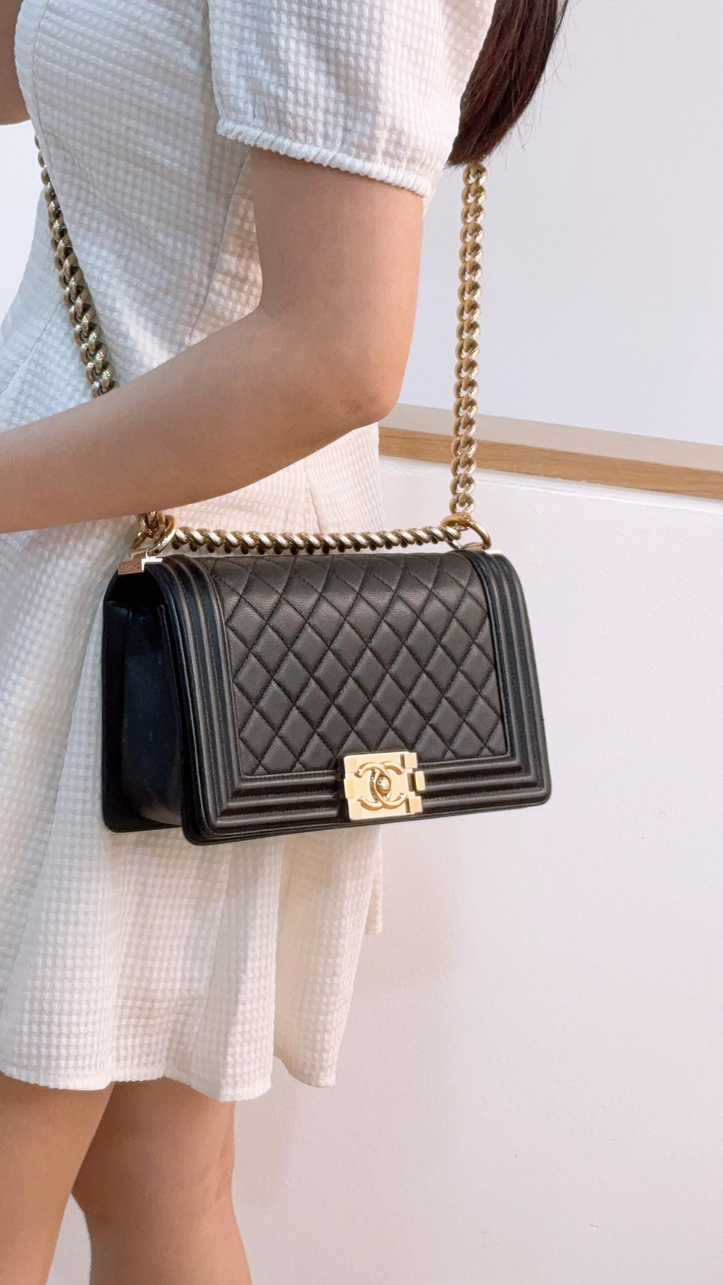 Chanel Black Caviar Old Medium Boy Flap (LGHW)