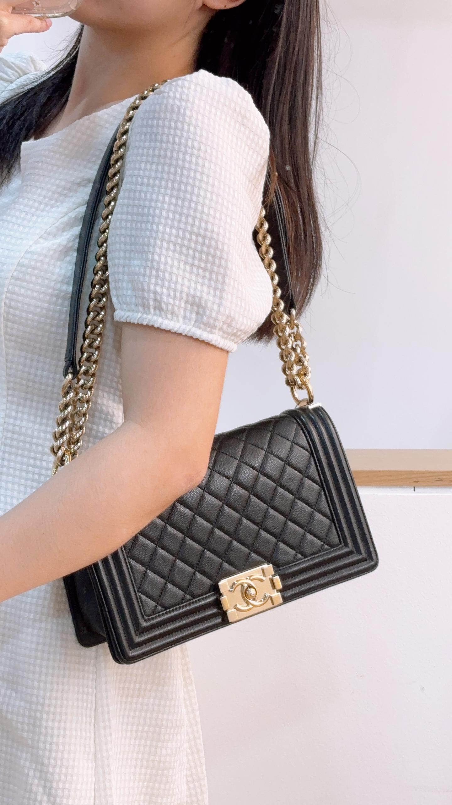 Chanel Black Caviar Old Medium Boy Flap (LGHW)