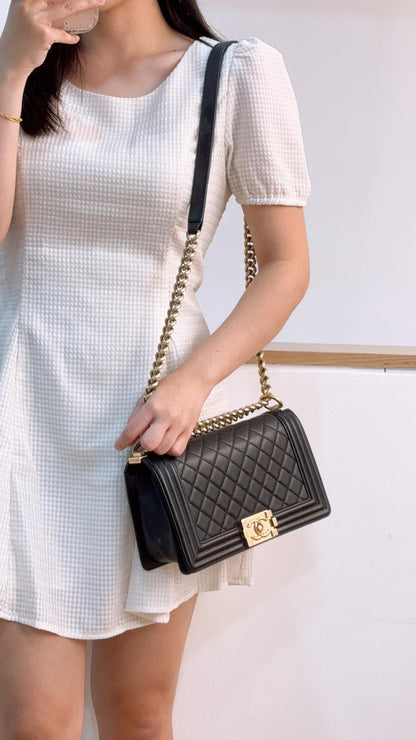 Chanel Black Caviar Old Medium Boy Flap (LGHW)