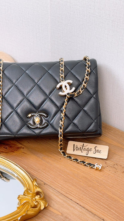 Chanel Black Shiny Lambskin 24A Enamel CC Mini Flap Bag (GHW)