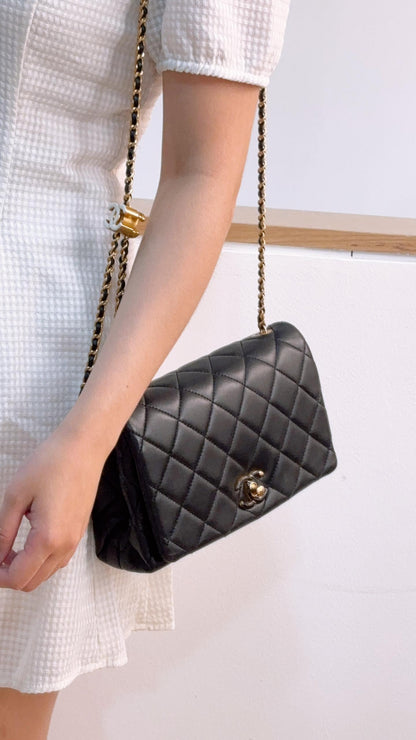 Chanel Black Shiny Lambskin 24A Enamel CC Mini Flap Bag (GHW)