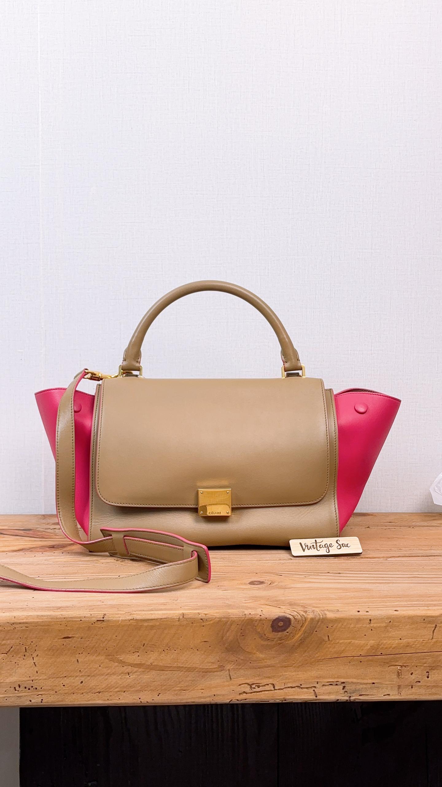 Celine Taupe & Fuchsia Small Trapeze Bag