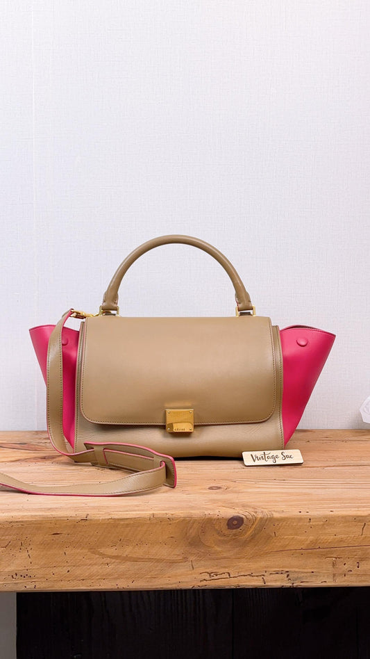 Celine Taupe & Fuchsia Small Trapeze Bag