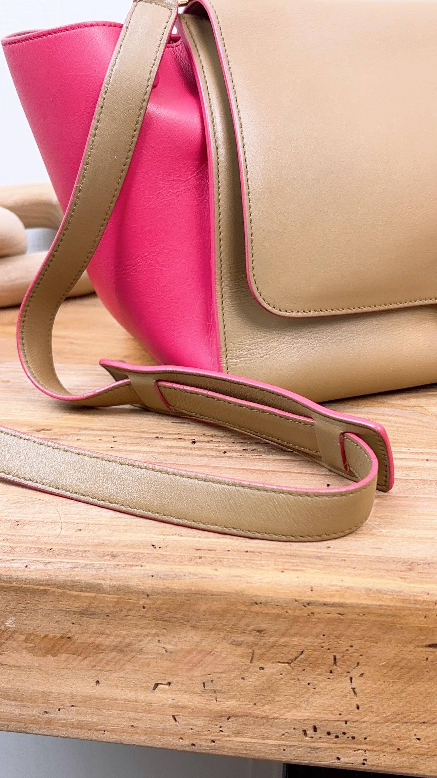 Celine Taupe & Fuchsia Small Trapeze Bag