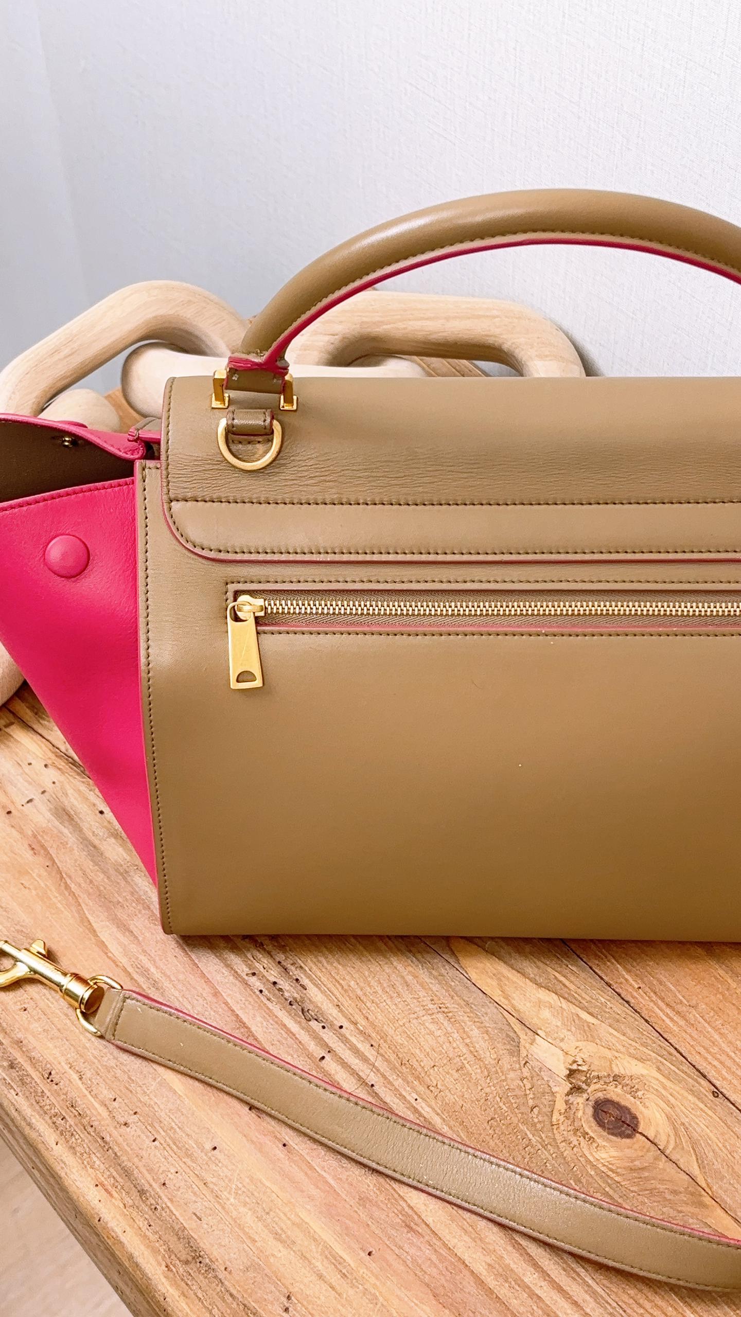 Celine Taupe & Fuchsia Small Trapeze Bag