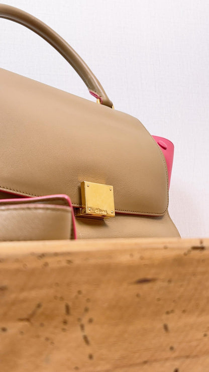 Celine Taupe & Fuchsia Small Trapeze Bag