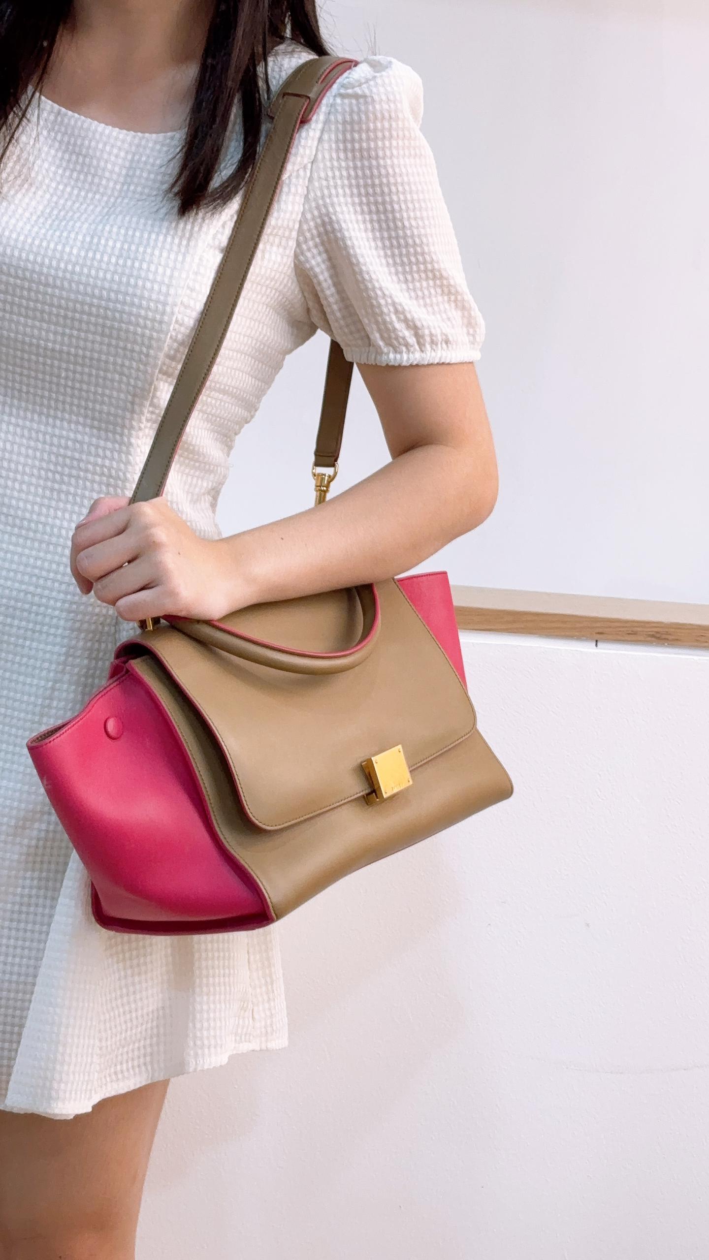 Celine Taupe & Fuchsia Small Trapeze Bag