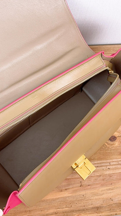 Celine Taupe & Fuchsia Small Trapeze Bag