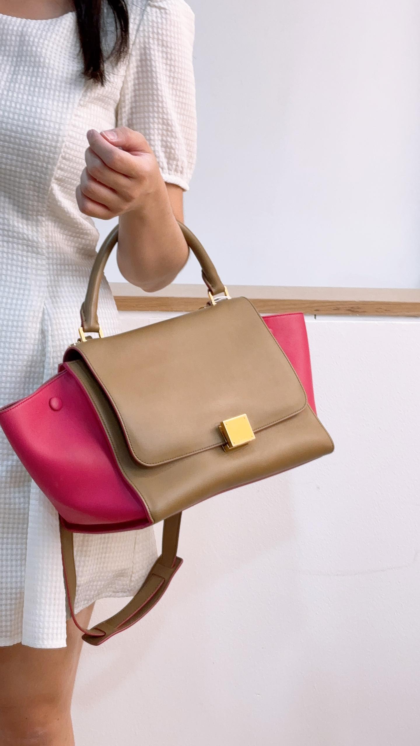 Celine Taupe & Fuchsia Small Trapeze Bag
