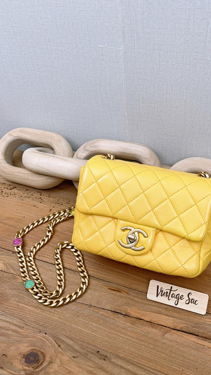 Chanel Yellow Lambskin Seasonal Mini Rectangular Flap (GHW)