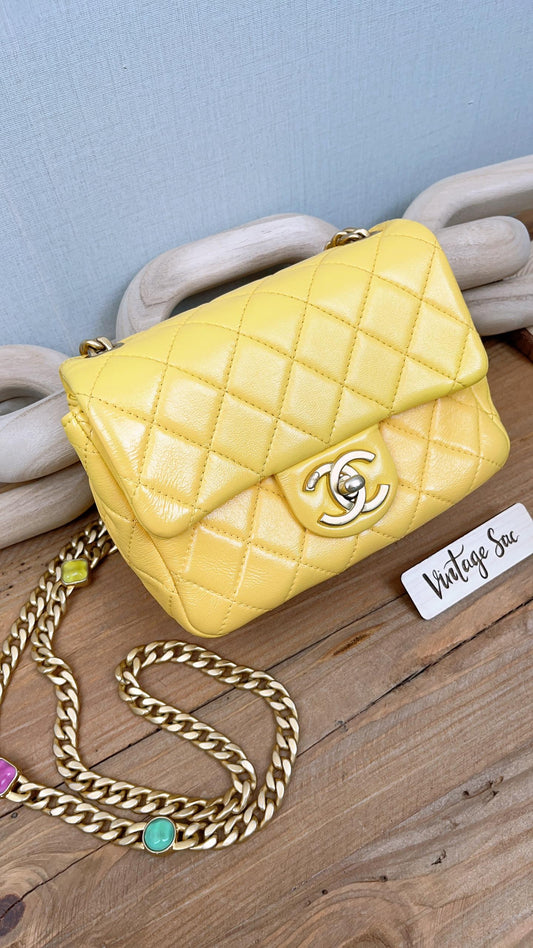 Chanel Yellow Lambskin Seasonal Mini Rectangular Flap (GHW)