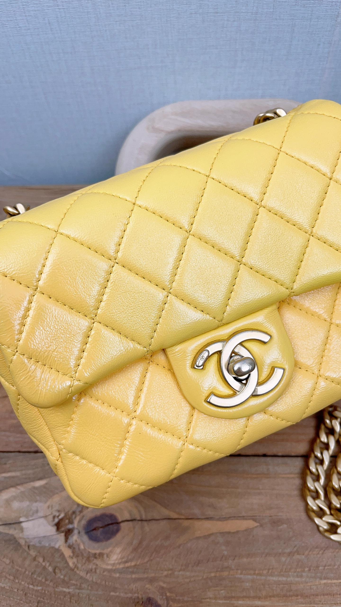 Chanel Yellow Lambskin Seasonal Mini Rectangular Flap (GHW)