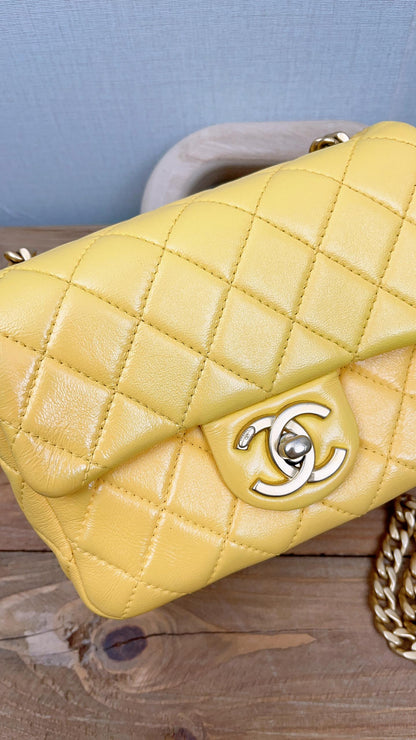 Chanel Yellow Lambskin Seasonal Mini Rectangular Flap (GHW)