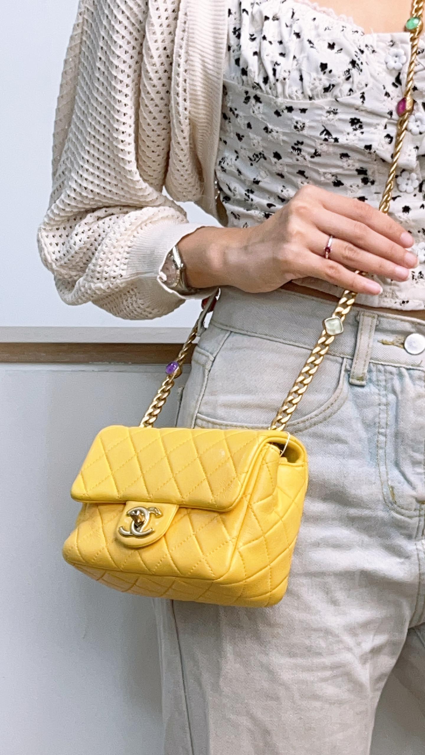 Chanel Yellow Lambskin Seasonal Mini Rectangular Flap (GHW)