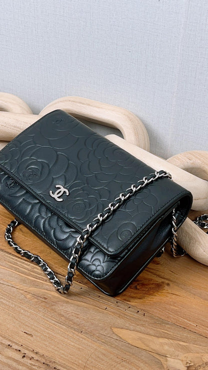 Chanel Black Lambskin Camellia WOC (SHW)