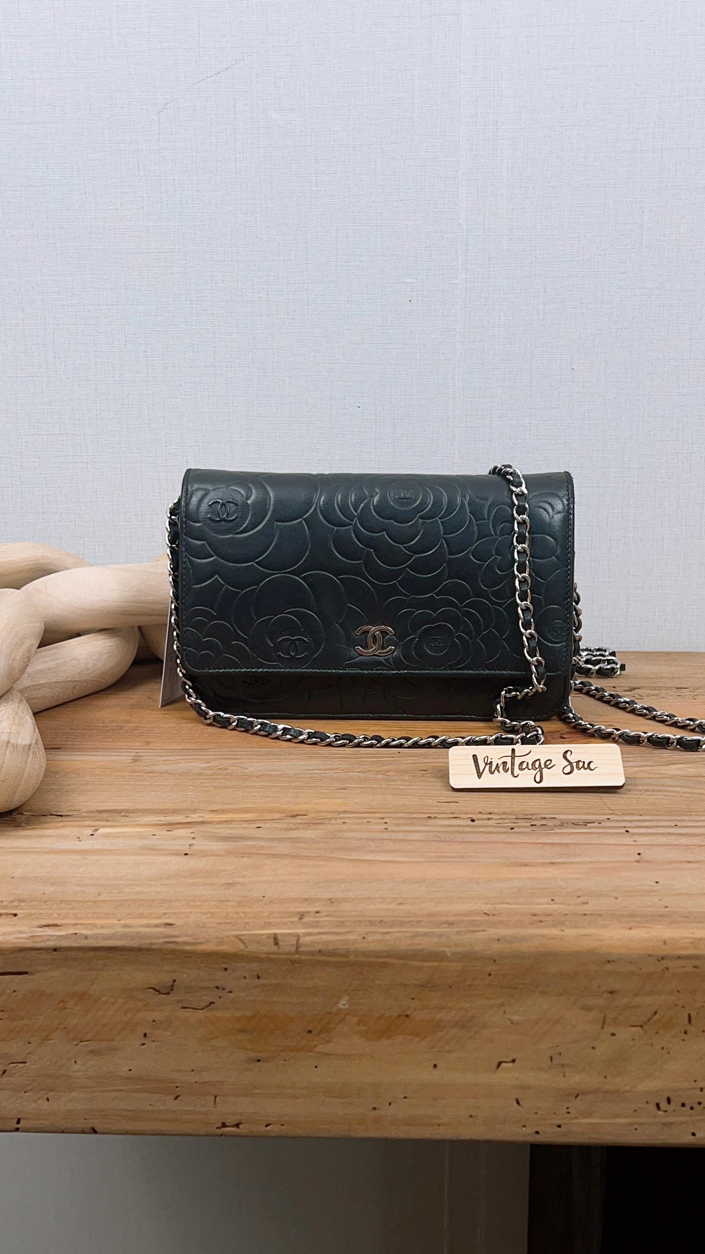 Chanel Black Lambskin Camellia WOC (SHW)