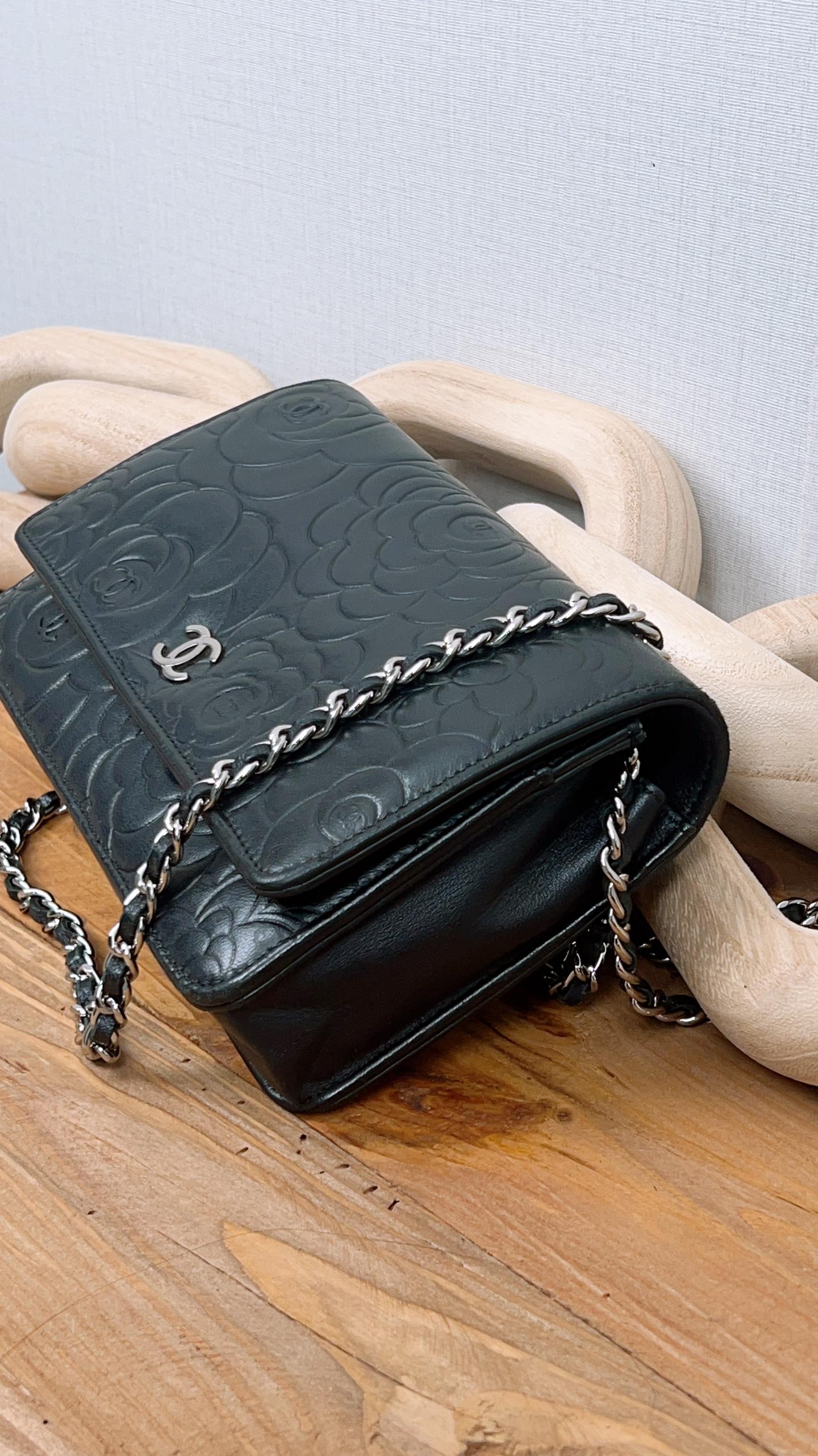 Chanel Black Lambskin Camellia WOC (SHW)