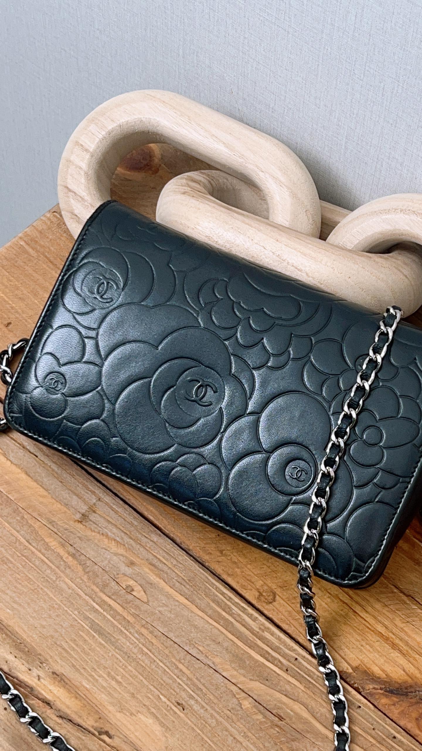 Chanel Black Lambskin Camellia WOC (SHW)