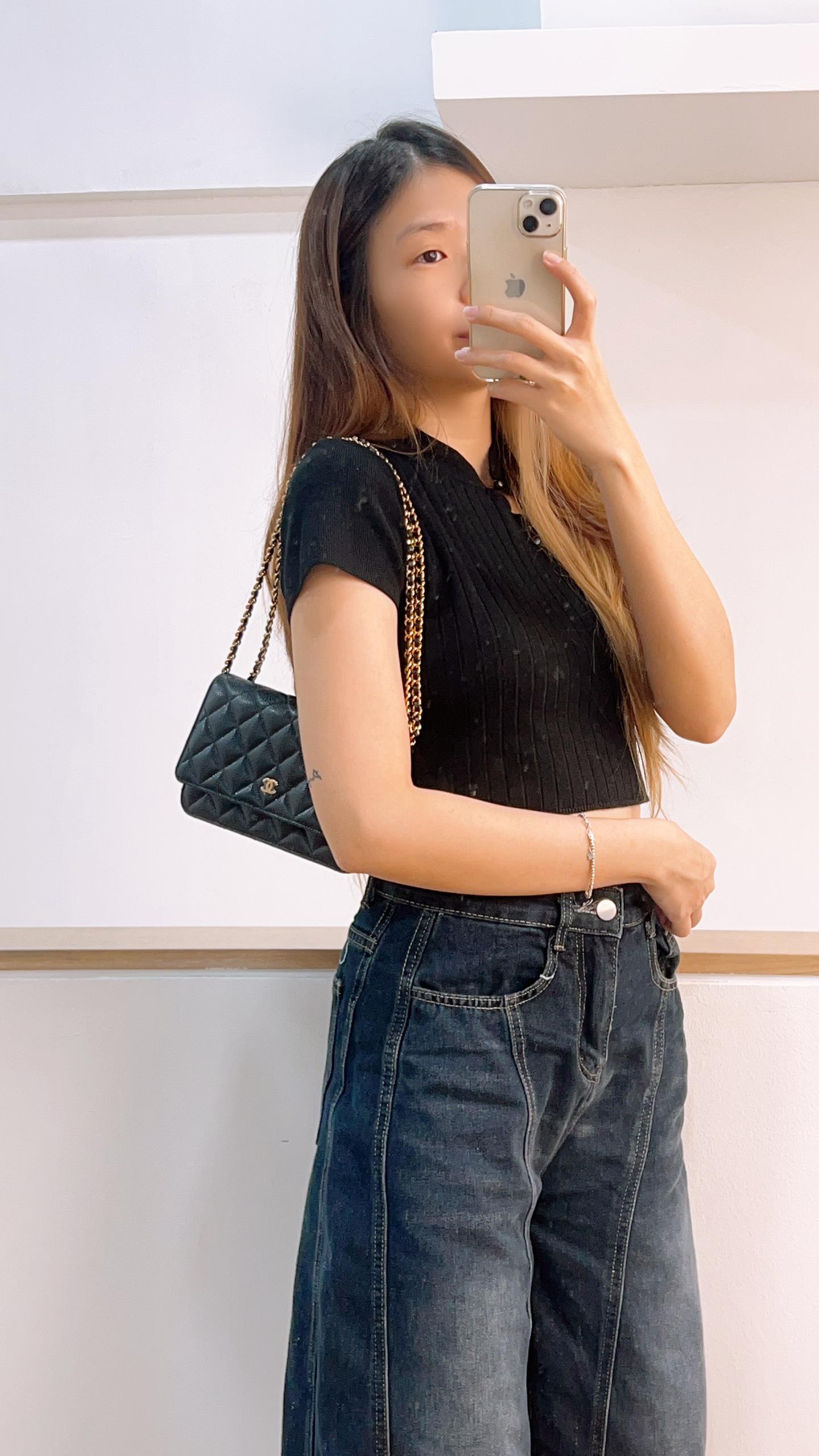 Chanel Black Caviar WOC (GHW)