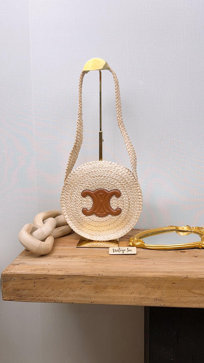 Celine Small Triomphe Raffia Round Shoulder Bag