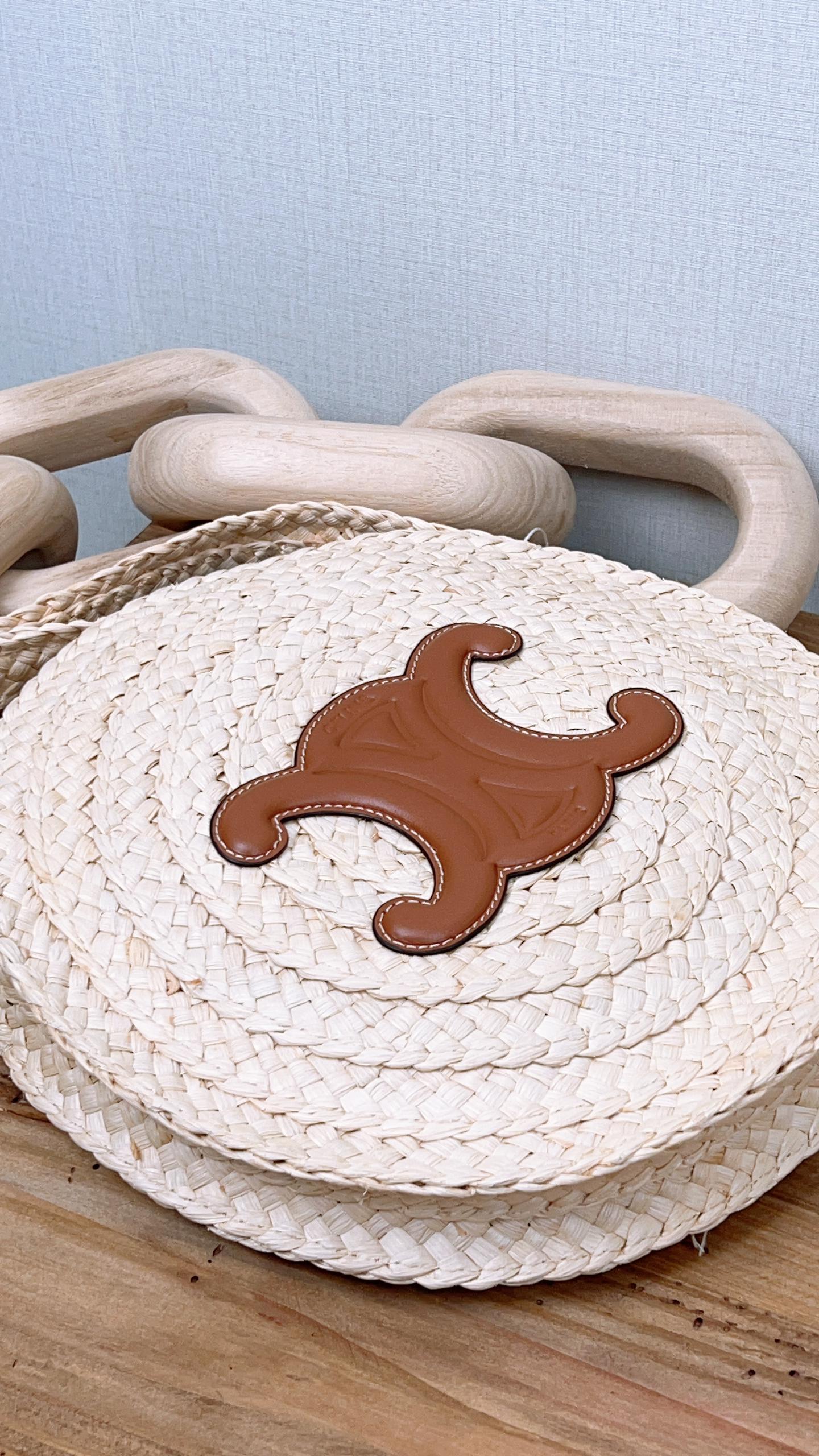 Celine Small Triomphe Raffia Round Shoulder Bag