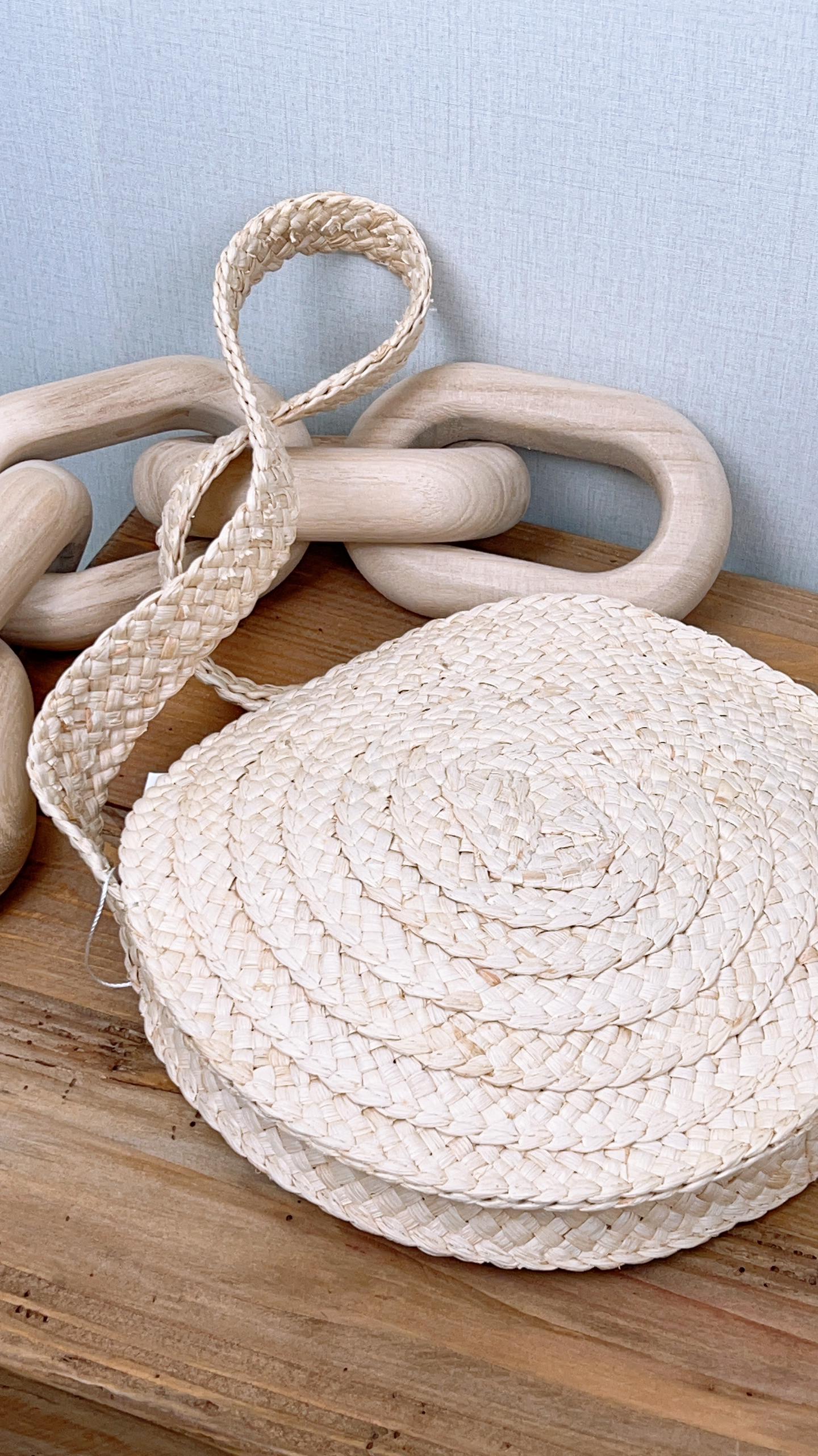 Celine Small Triomphe Raffia Round Shoulder Bag