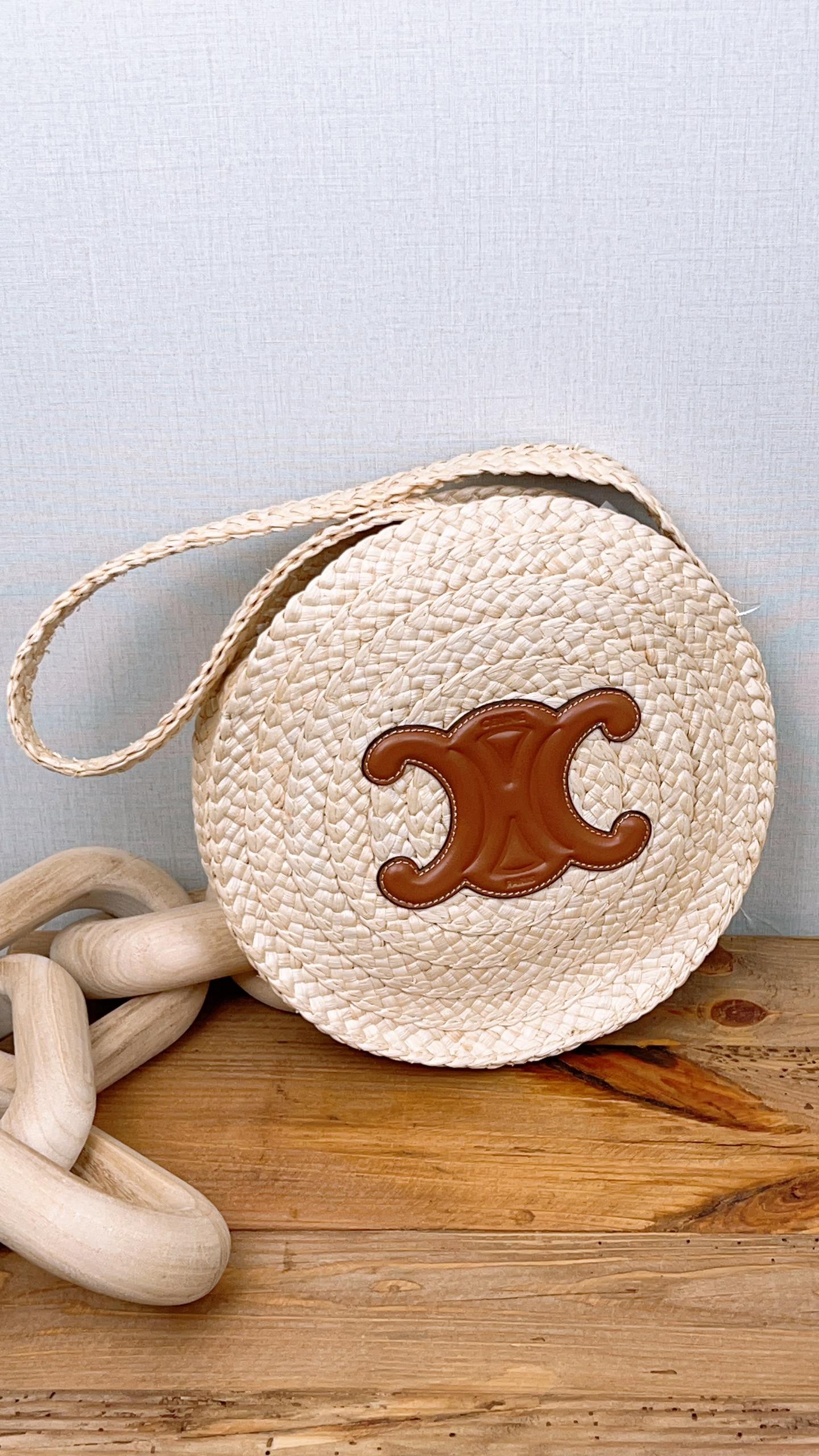 Celine Small Triomphe Raffia Round Shoulder Bag