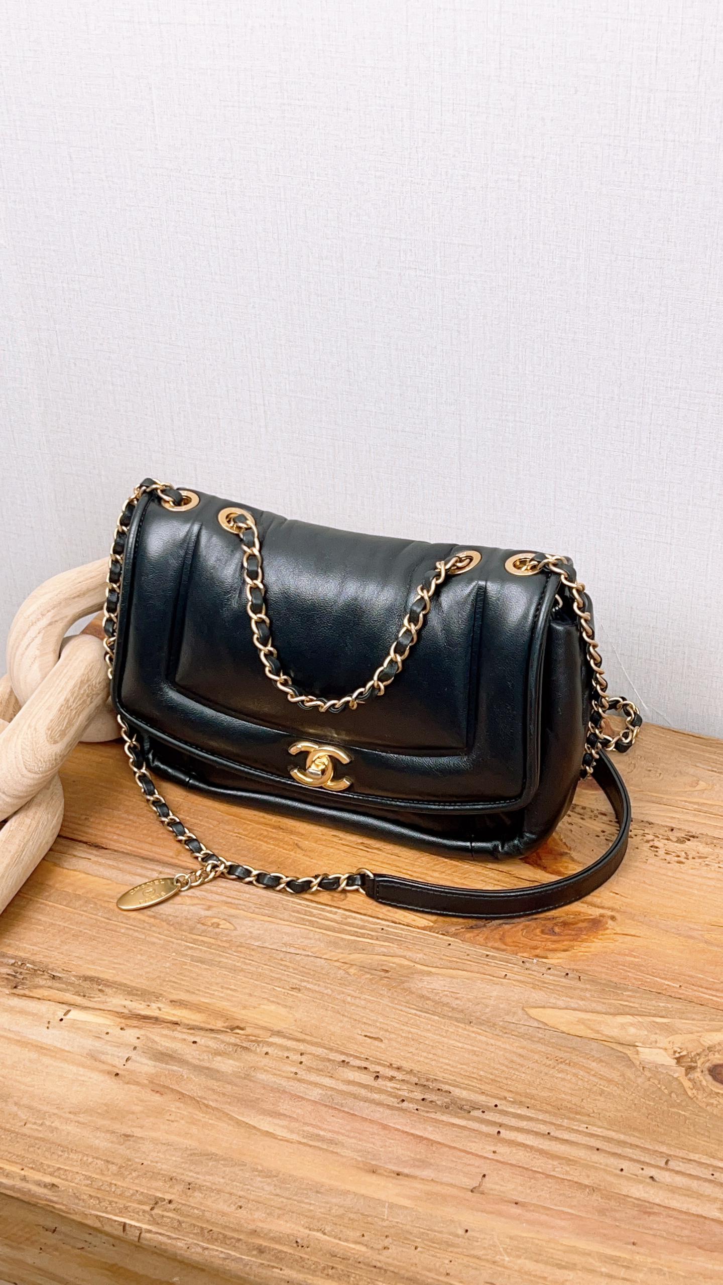 Chanel Black Lambskin Puffy Flap Bag (GHW)