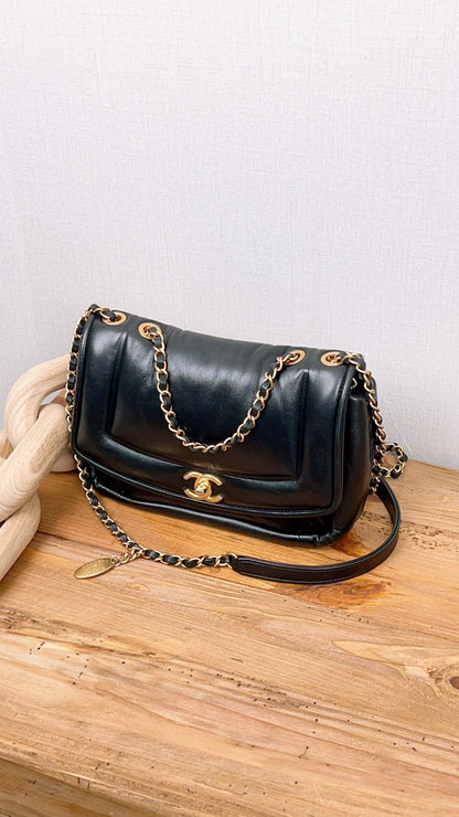 Chanel Black Lambskin Puffy Flap Bag (GHW)